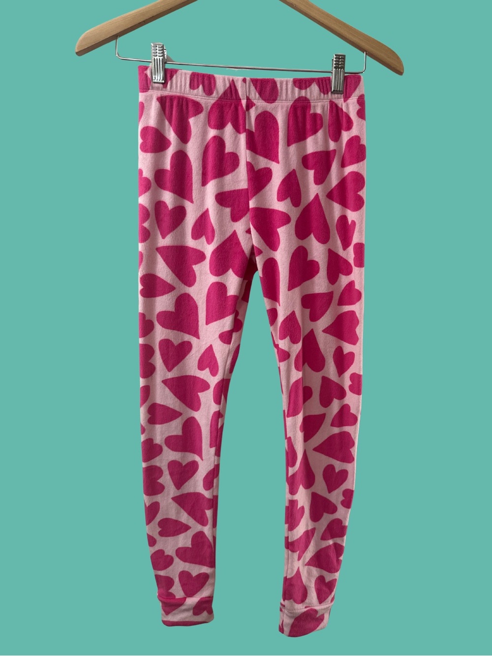 CAT & JACK Girls Pink Heart Print Leggings SIZE 14 XL Cozy Soft Warm Sleepover